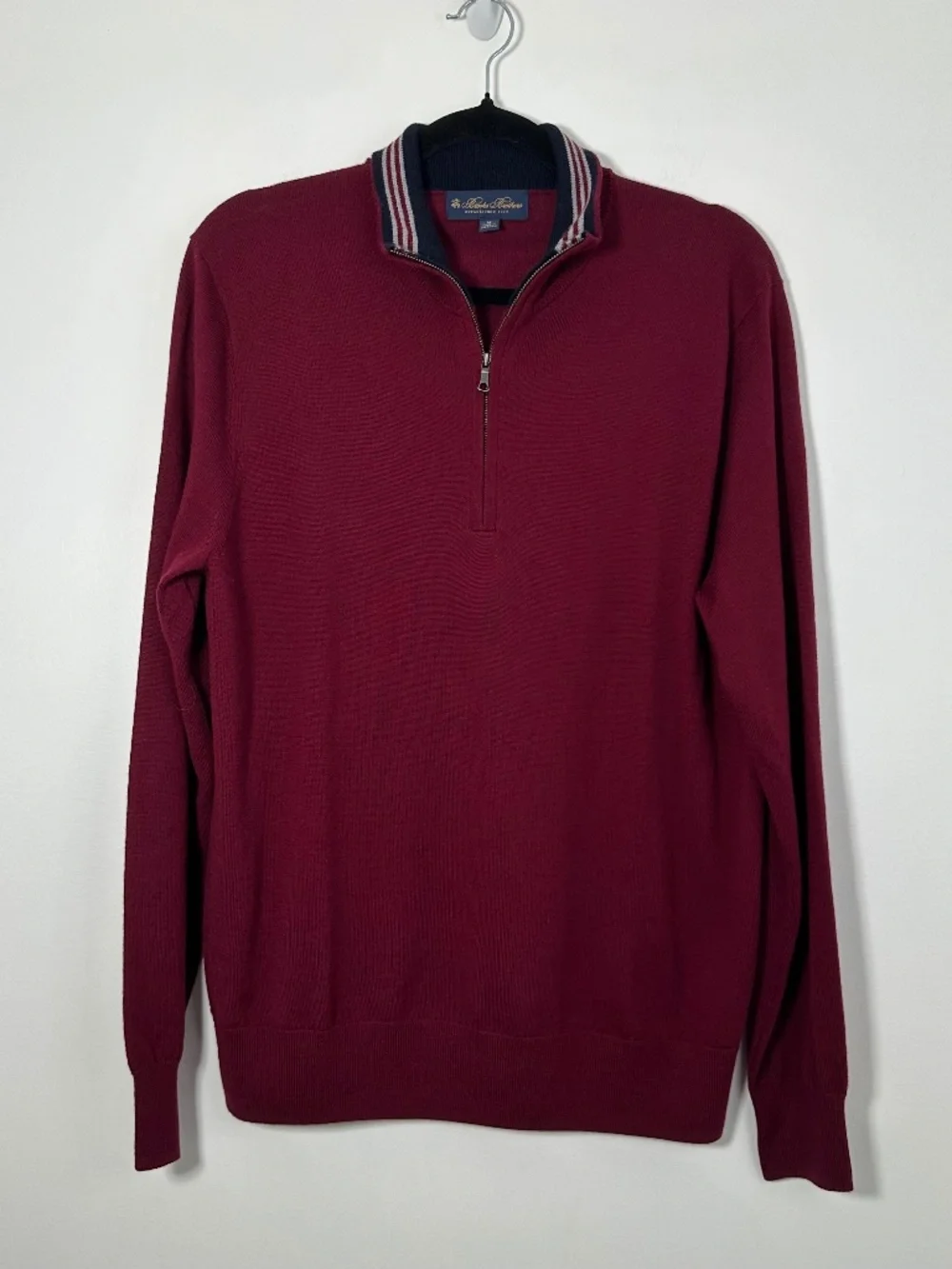 Brooks Brothers Mens Medium Merino Wool Burgundy Quarter Zip Sweater Used